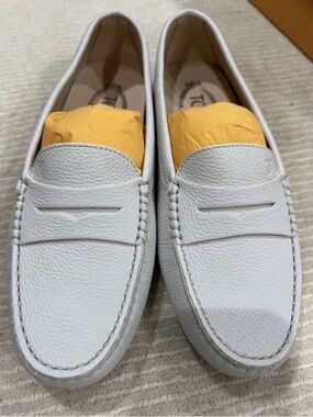 TOD'S White/Pale Blue Leather Loafers for Women